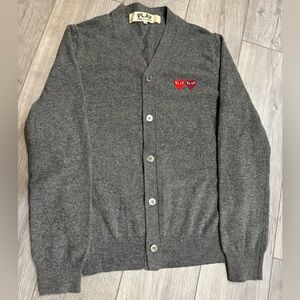 Comme des Garcons PLAY Gray Double Hearts Cardigan size Small $120